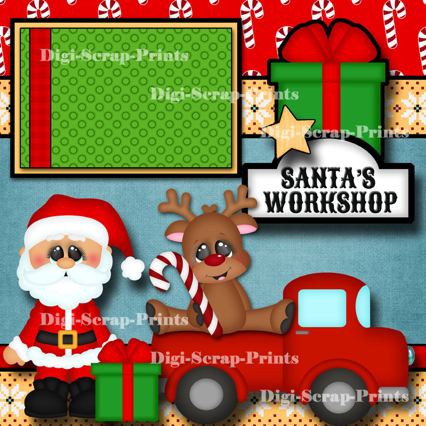 SANTA'S WORKSHOP ~ 2 premade scrapbook pages layout CHRISTMAS DIGISCRAP #A0160