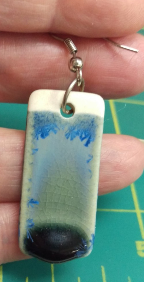 Beautiful Blue Ceramic Earrings - Blue glaze on both sides thicker at bottom