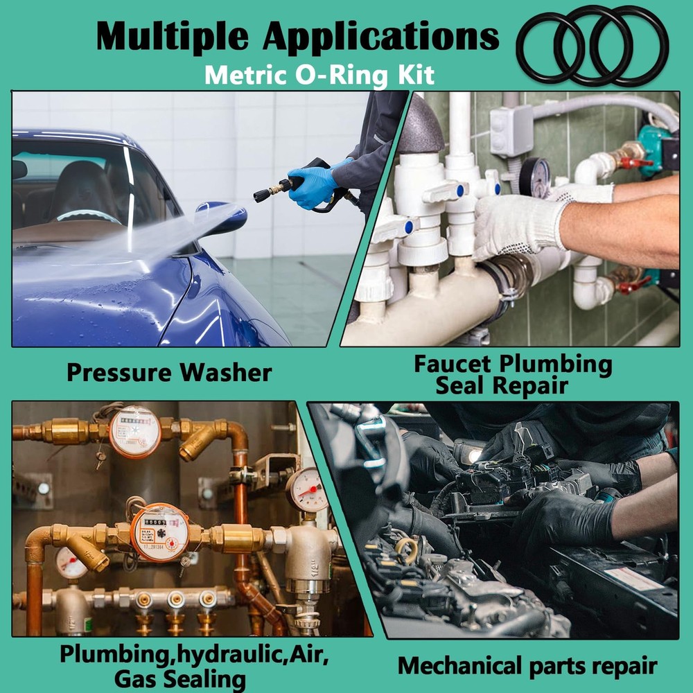 XBVV 1020 Pcs O Ring Kit 20 Size Nitrile Rubber O Assortment Set Black