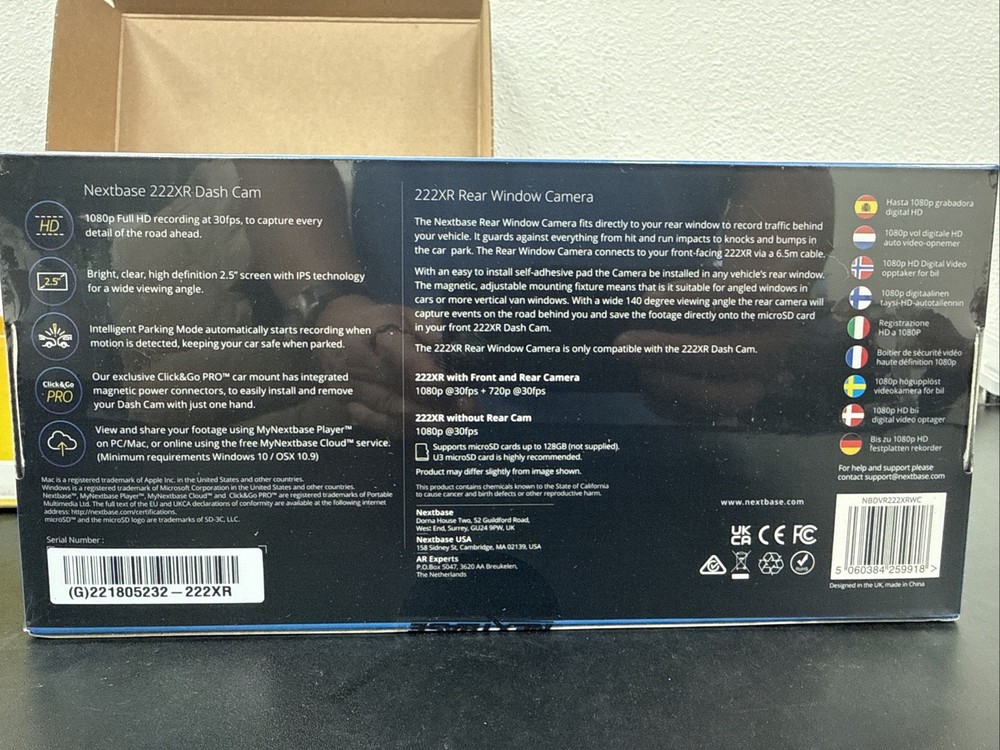 Nextbase 222XR Dash Camera + Rear Cam Bundle, Includes 32GB SD Card