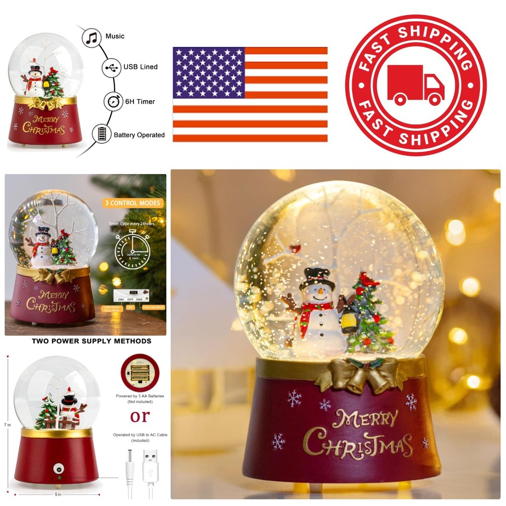 Lighted Musical Snowman Snow Globe 7 Inch Water Lantern with Timer Function