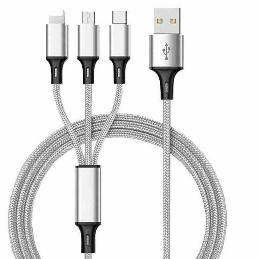 3 in 1 Fast USB Charging Cable Universal Multi Function Cell Phone Charger Cord