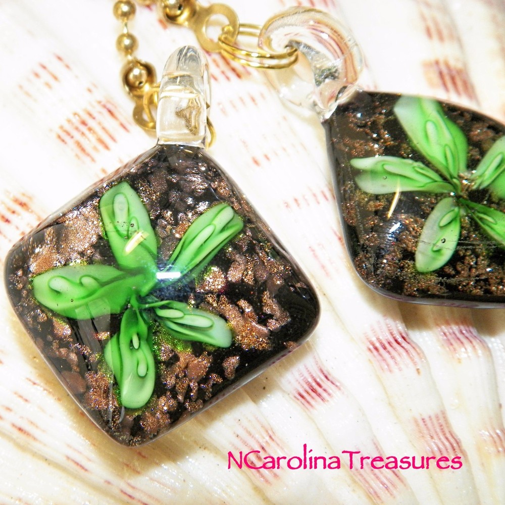 GLASS CEILING FAN LIGHT SWITCH PULL BLACK GLITTER GREEN FLORAL DIAMOND LARGE PR