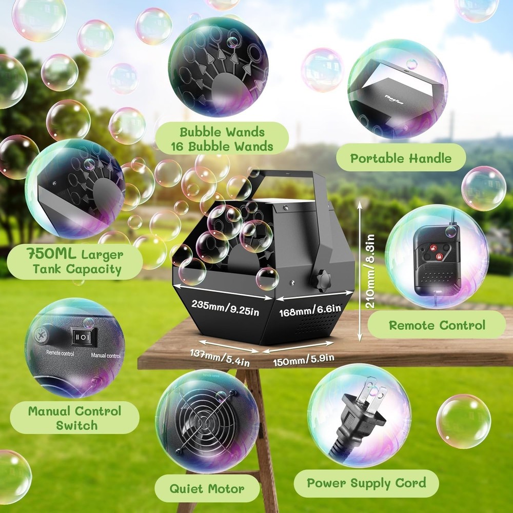 Bubble Machine: Remote Control 750ML Metal Bubble Blower Machine with High Ou...