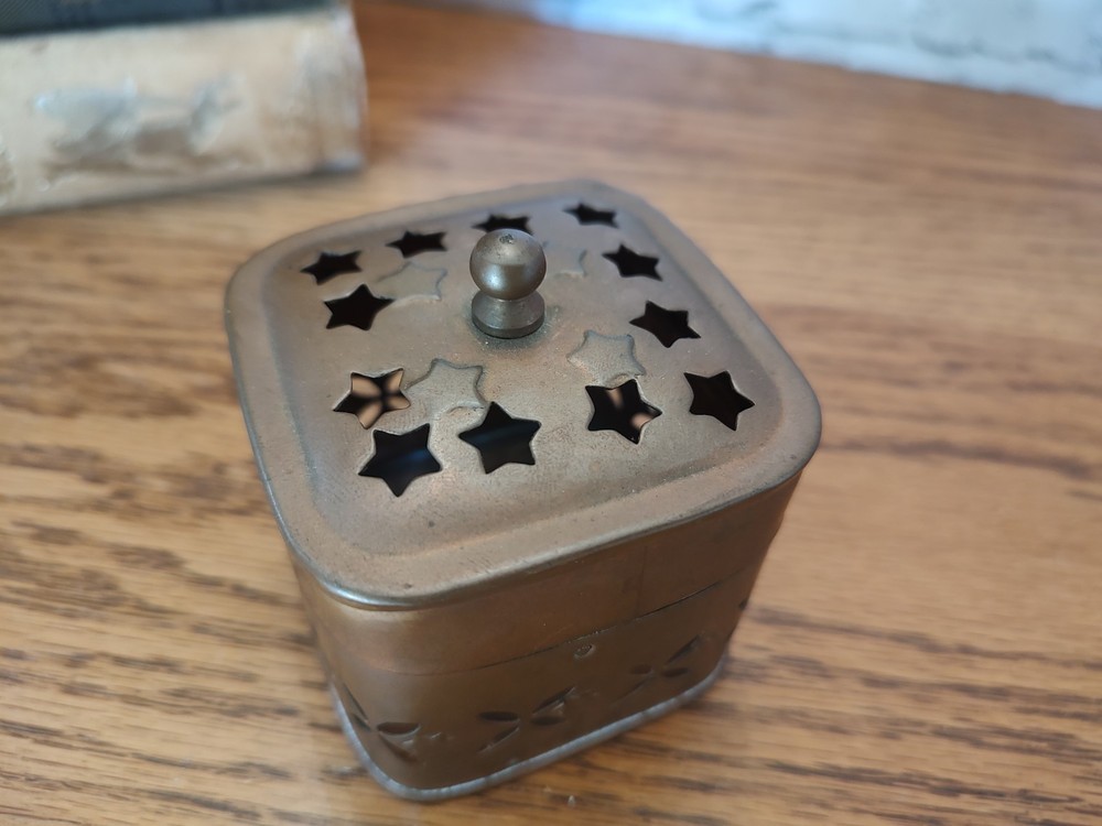 Copper Incense Burner Removable Lid Perforated Floral /Star Pattern