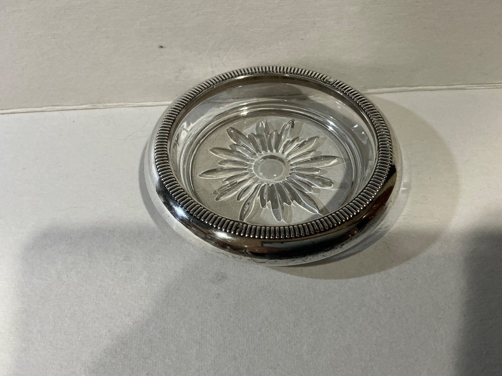 Set of 4 Silverplate glass coasters
