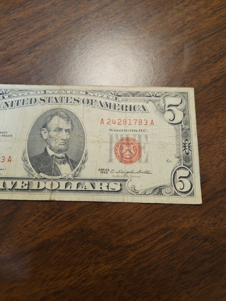 1963 $5 Five Dollar Red Seal Note A24281783A