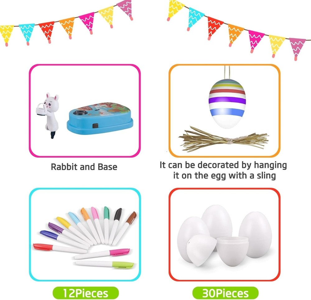 Engfa Easter Egg Decorating Kit with 30 Pcs Eggs and 12 Dying Markers Spinner,