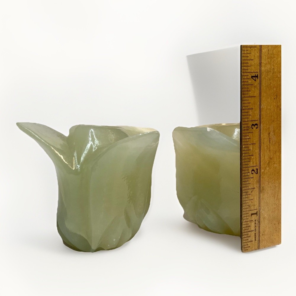 2 Rose Shaped Marble Candle Holders Slag
