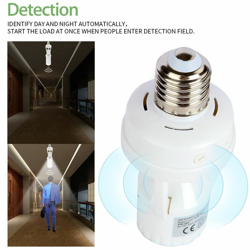 3 Pack E27 LED Light Lamp Bulb Holder Socket Switch Infrared PIR Motion Sensor