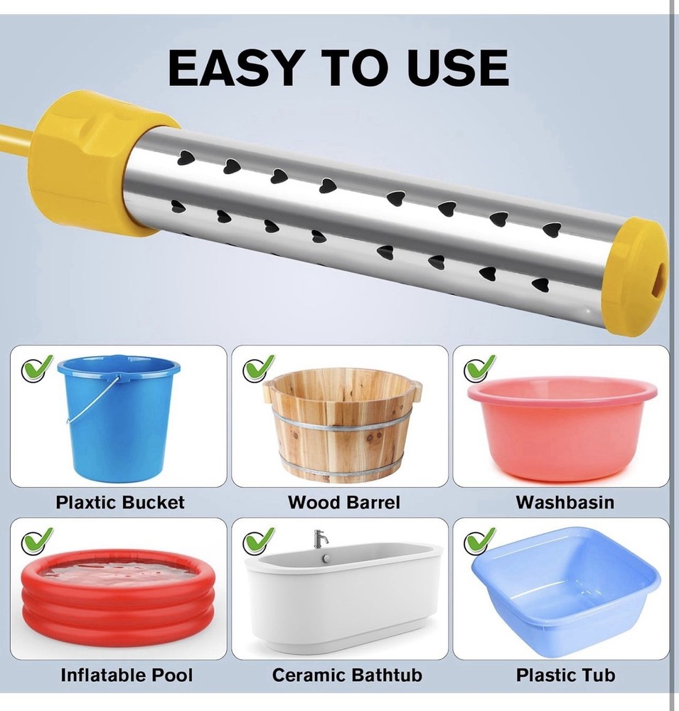 1500W Immersion Water Heater Fast Heating | Digital LCD Thermometer for Bath