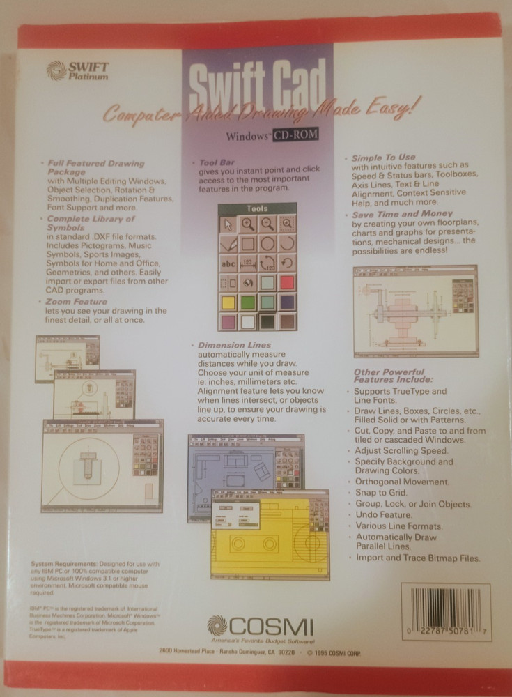 Swift CAD Computer Aided Drawing SW for Windows - Original Package, Excellent