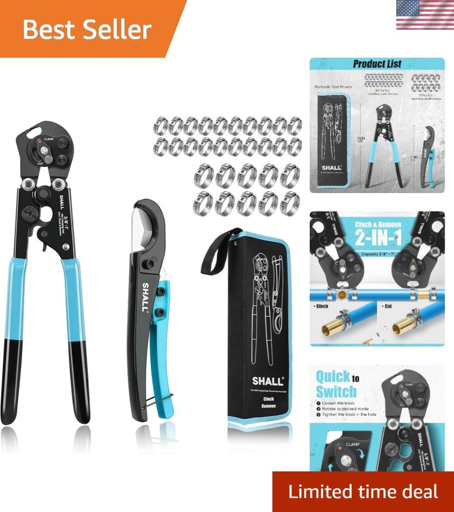 Complete PEX Crimping Clamp Tool Set with Ergonomic Handle & Storage Bag