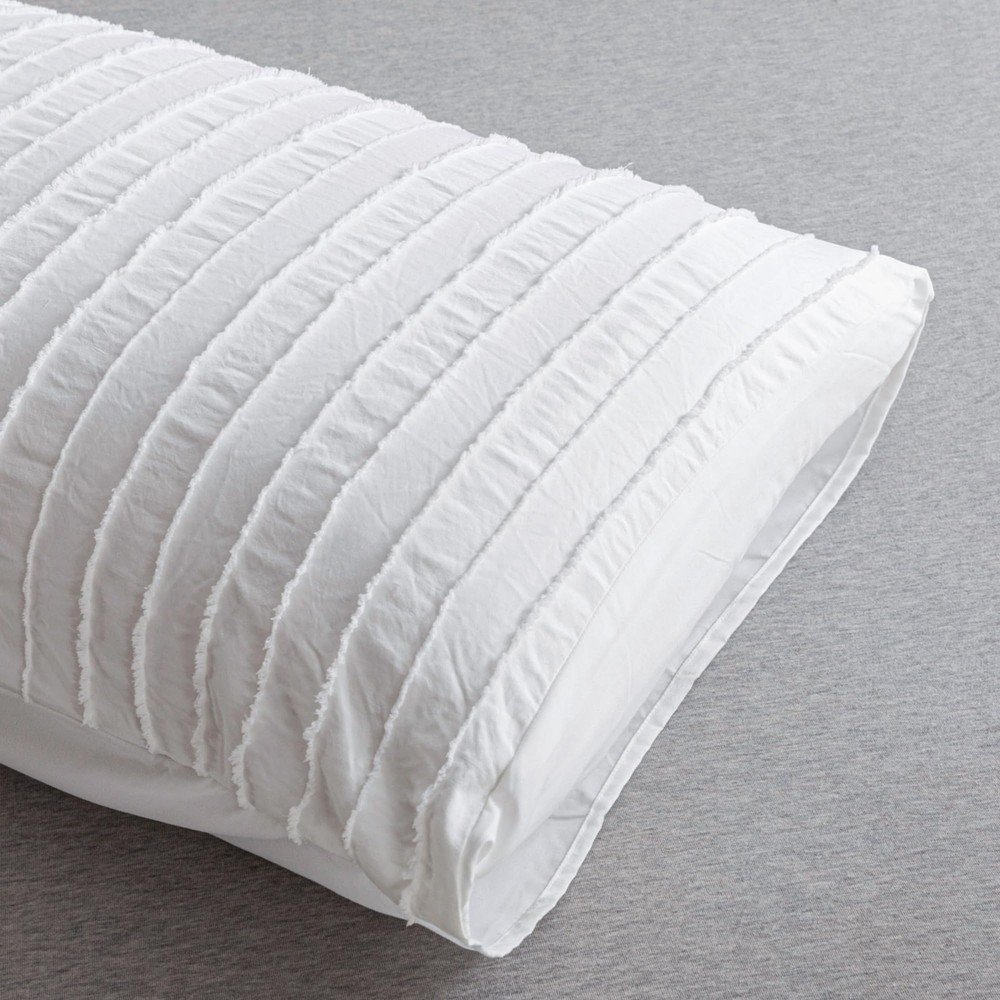 2 Pack Bright White Pillowcases Queen Size Soft Microfiber Striped Tufted Pil...