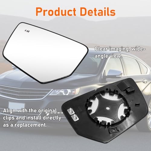 1PC Compatible Chevy Impala Side Mirror Glass Left Driver Side 2014-2020