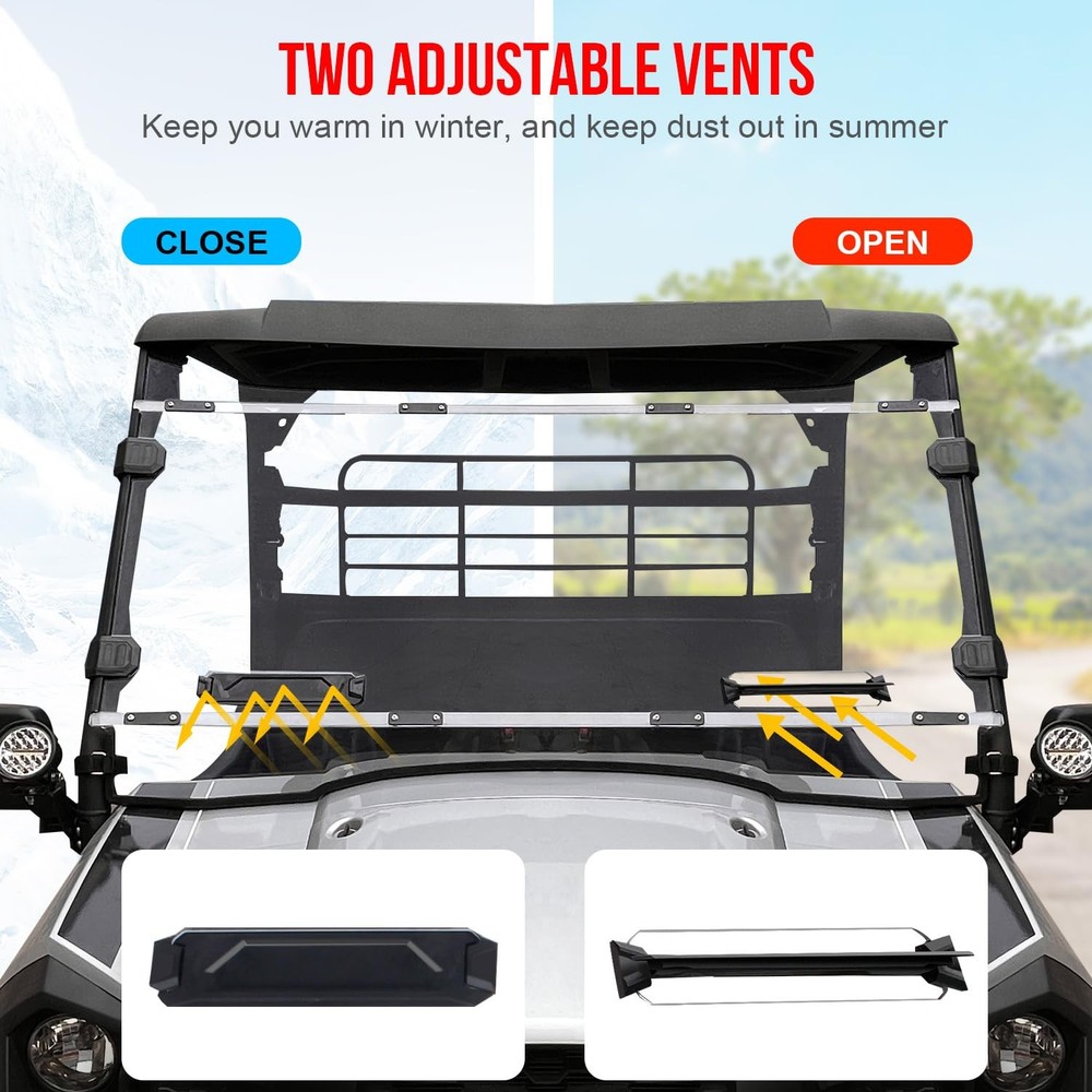 Front Windshield for Mule Pro-MX Hard Coated Vented Full Windshield Clear