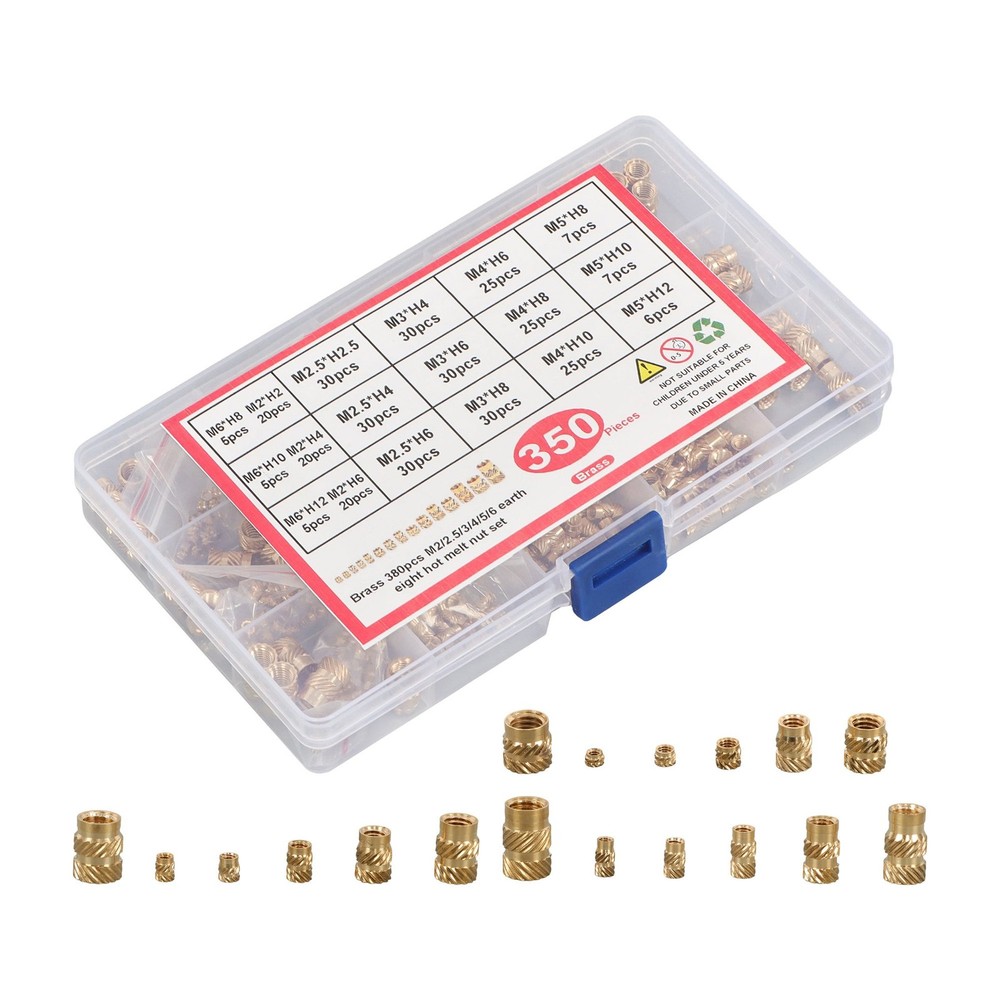 350Pack Threaded inserts kits M2-M6 Metric Internal Thread Rolled Copper Inserts