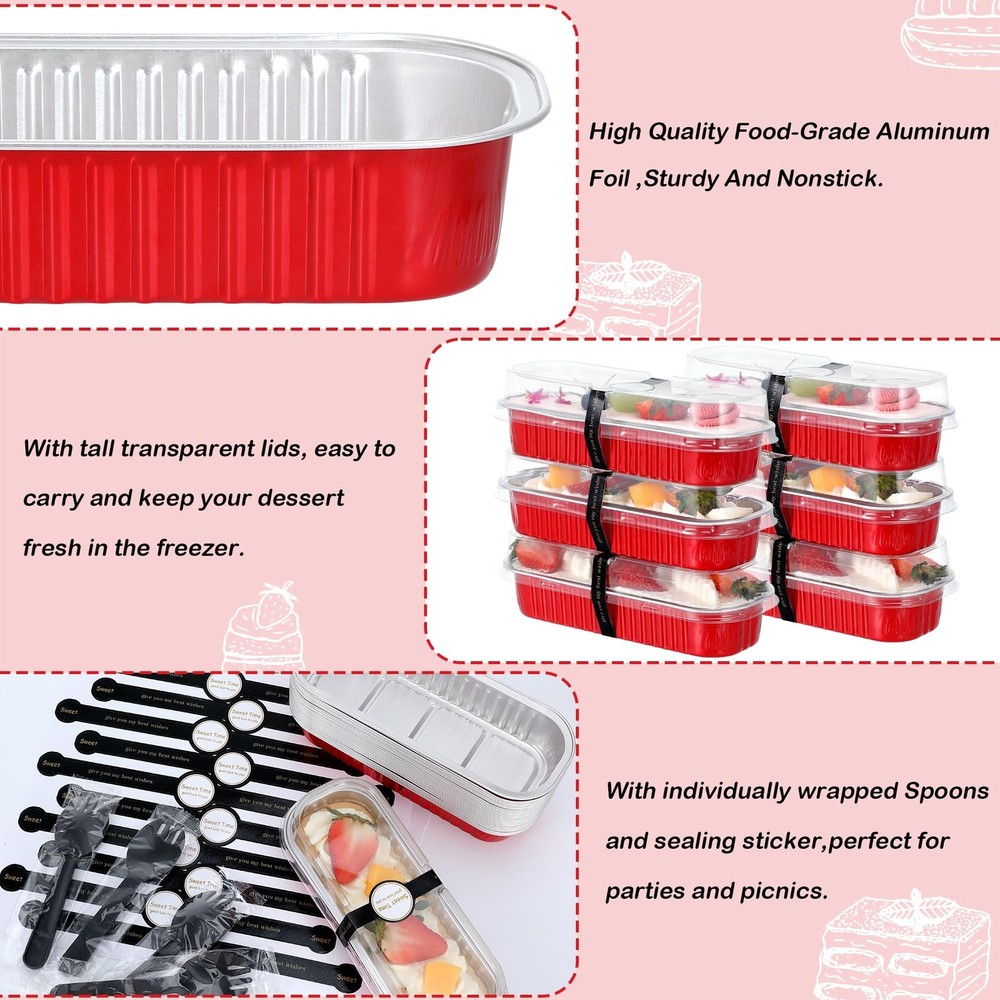 Mini Loaf Pans with Lids and Spoons (100 Pack, Mixed color, 6.8oz) Rectangular A