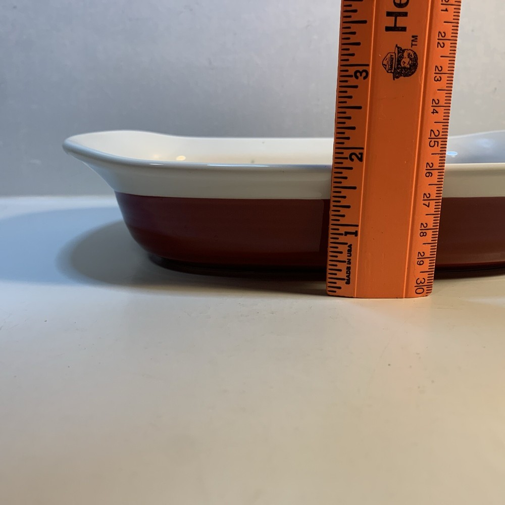 Corning Ware Etch Stoneware Baking Dish Rectangular 27 oz Red White 9.5" x 6.25"