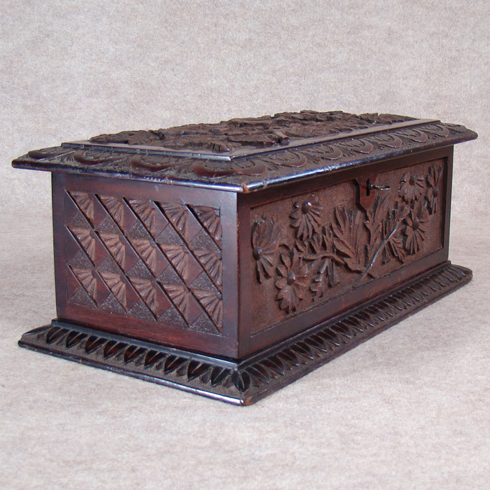 Carved Solid Black Walnut Chest - c.1880