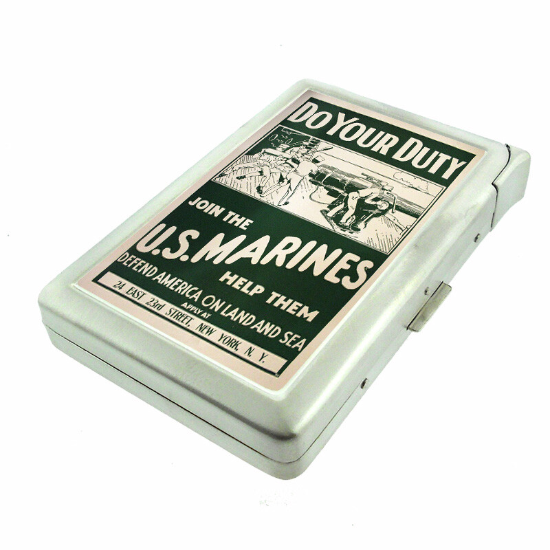 Vintage Marines Em1 100's Size Cigarette Case with Built in Lighter