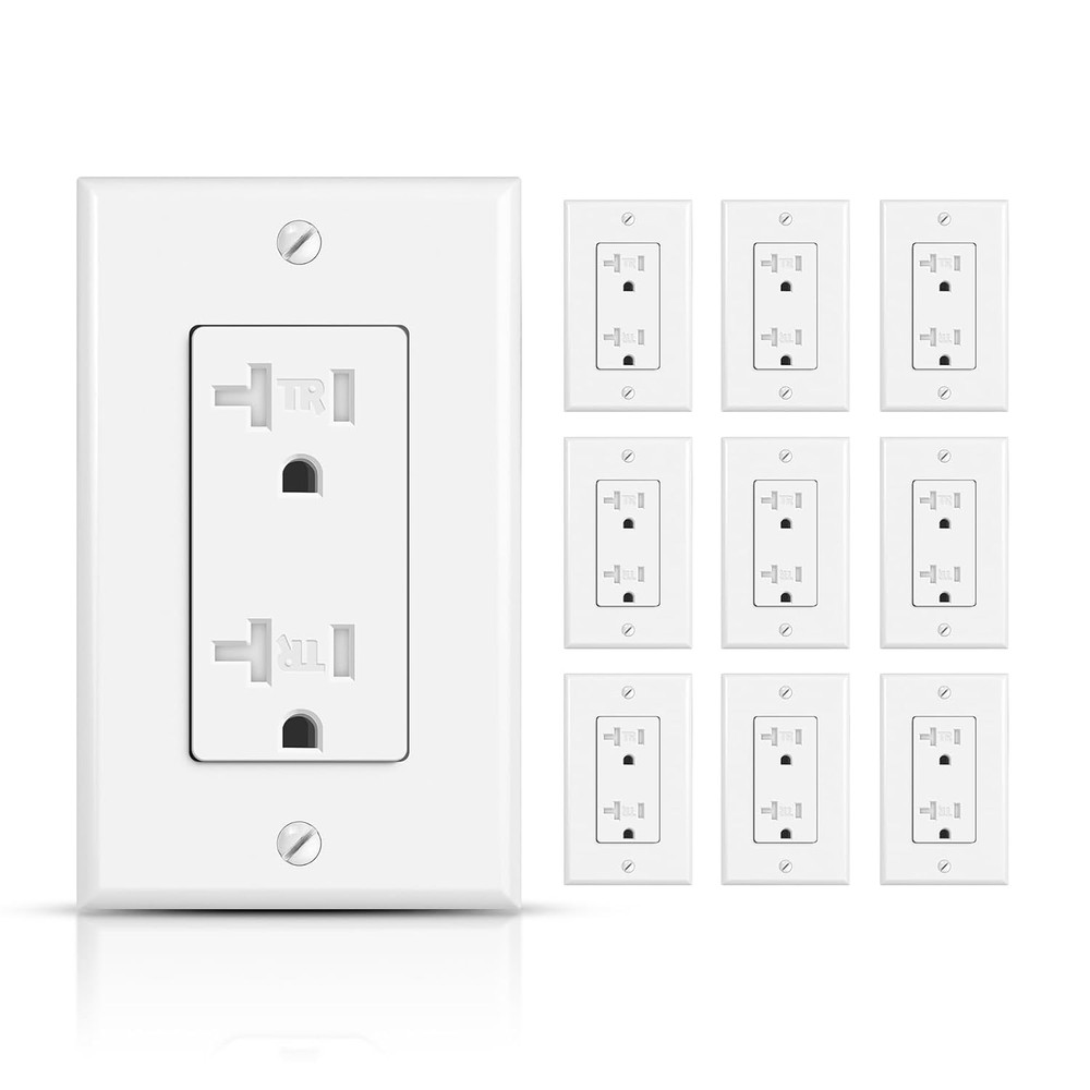 10Pack Decorator Receptacle Outlet, 20A Tamper-Resistant Electrical Wall Socket,