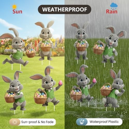 6 PCS Easter Bunny Yard Signs Decorations, Easter Decorations Outdoor with