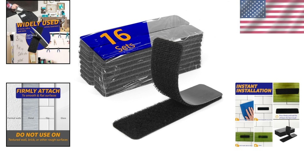 Versatile 1x4 Inch Hook & Loop Strips - Strong Adhesive, 16 Sets for All Uses