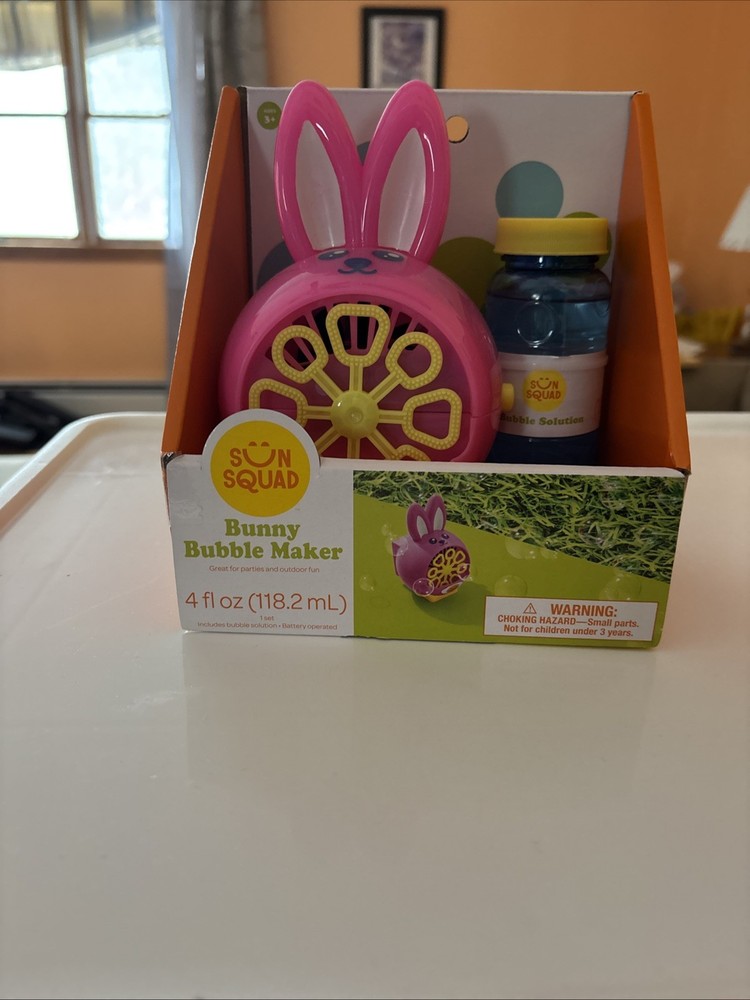 Sun Squad Pink Bunny Bubble Machine with Bubble Solution Brand New Ages 3+