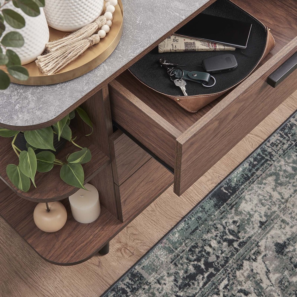 Modway Langston Open Display Storage Sideboard in Walnut Gray