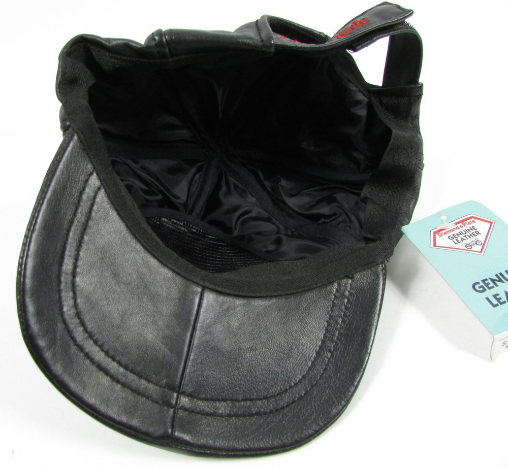 Diamond Plate Solid Leather Adjustable Cap Proud American Bikers