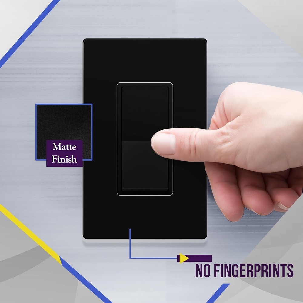 Matte Black Light Switch, Decorator Paddle Rocker Wall Switch, Single Pole, 3...