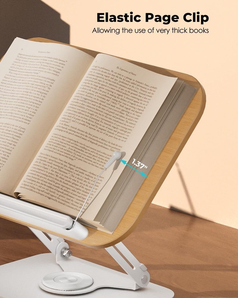 Book Stand for ReadingBook Holder Height&Angle Adjustable 360° Rotating Base ...