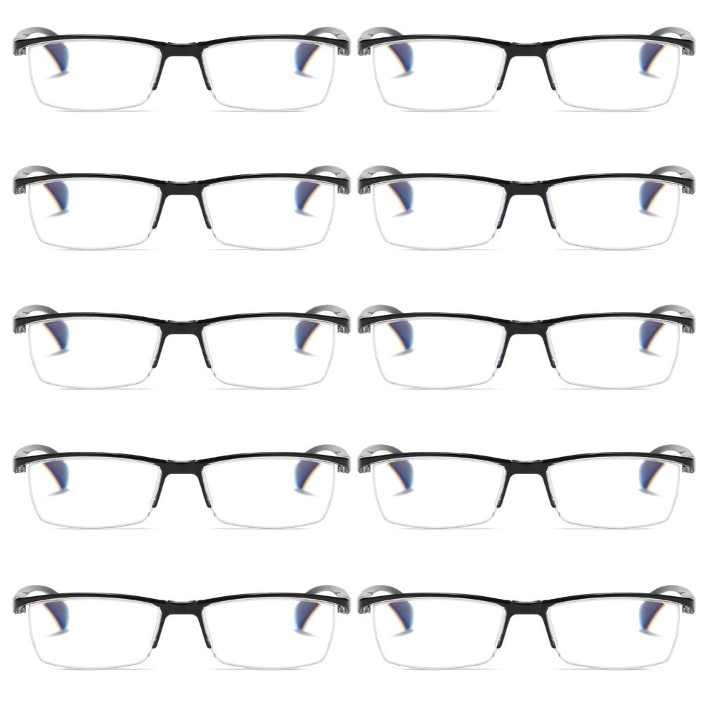 10 PK Mens Half Frame Spring Hinge Reading Glasses Blue Light Blocking Readers