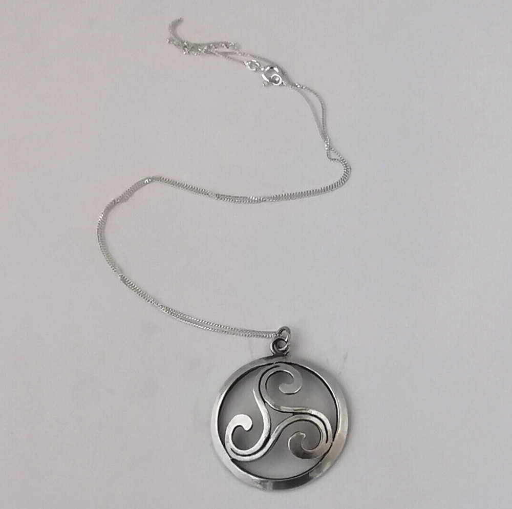 Solid Silver Celtic Triskelion Pendant & Chain