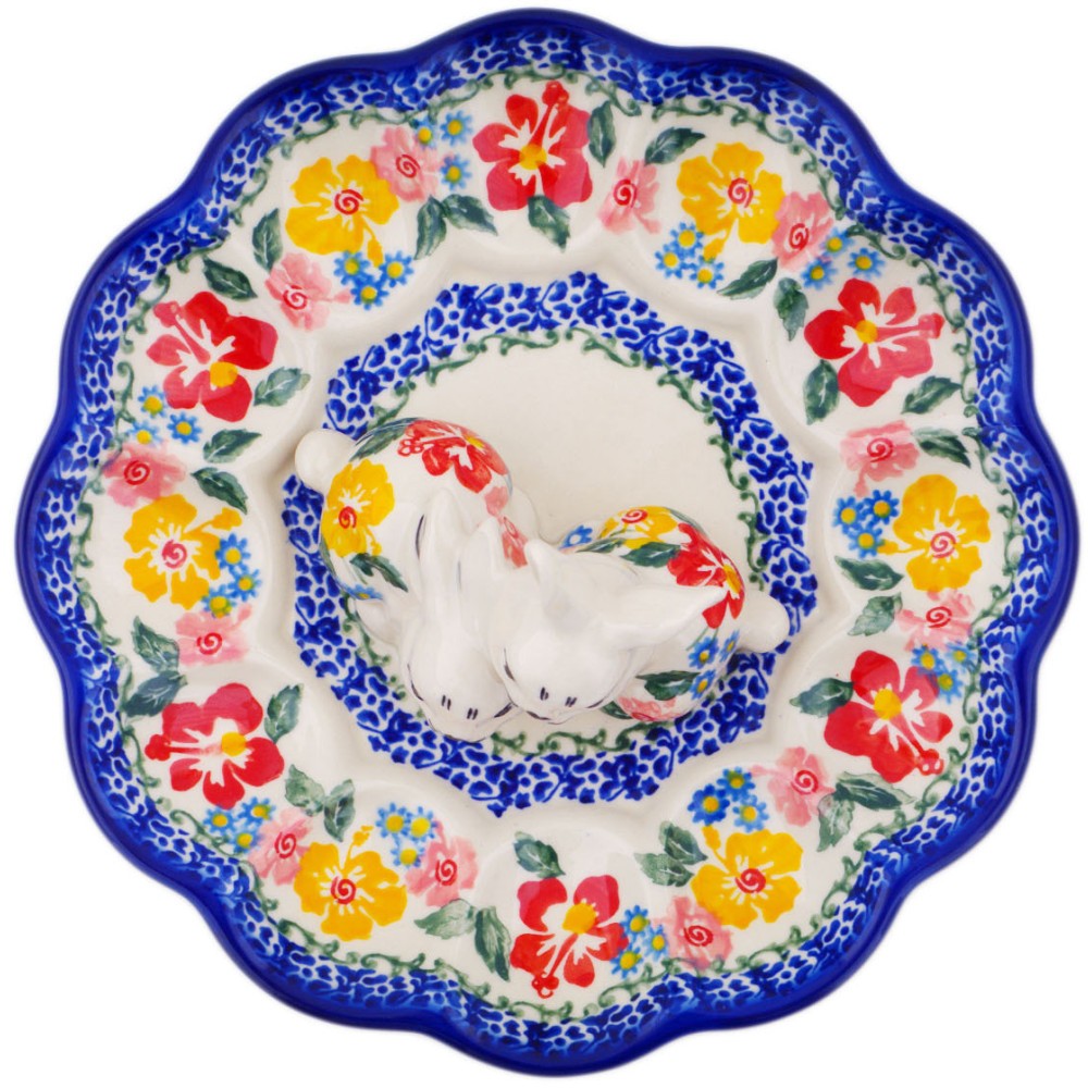 Polish Pottery Egg Plate 8" Hibiscus Haven