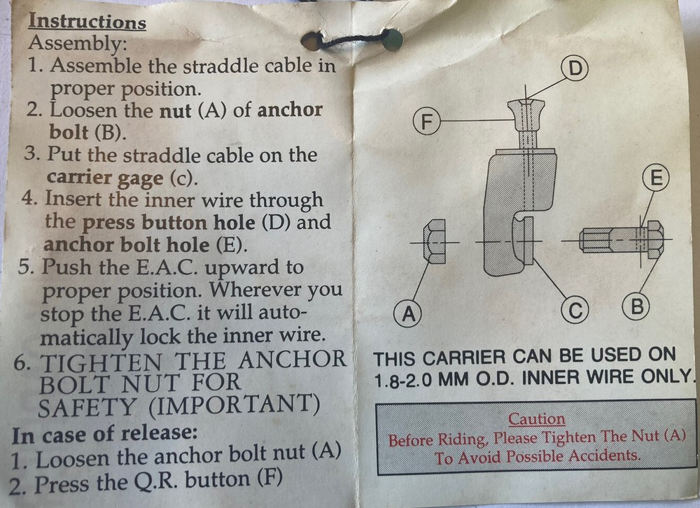 Brake Cable Carrier C-Star EAC NOS