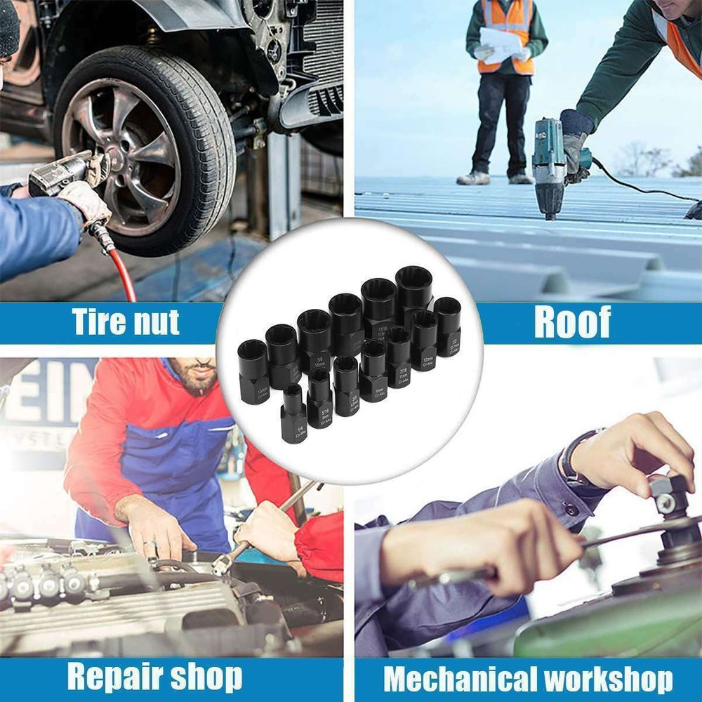 13PCS Impact Bolt Extractor Set Nut Remover Set Stripped Extraction Socket Tool