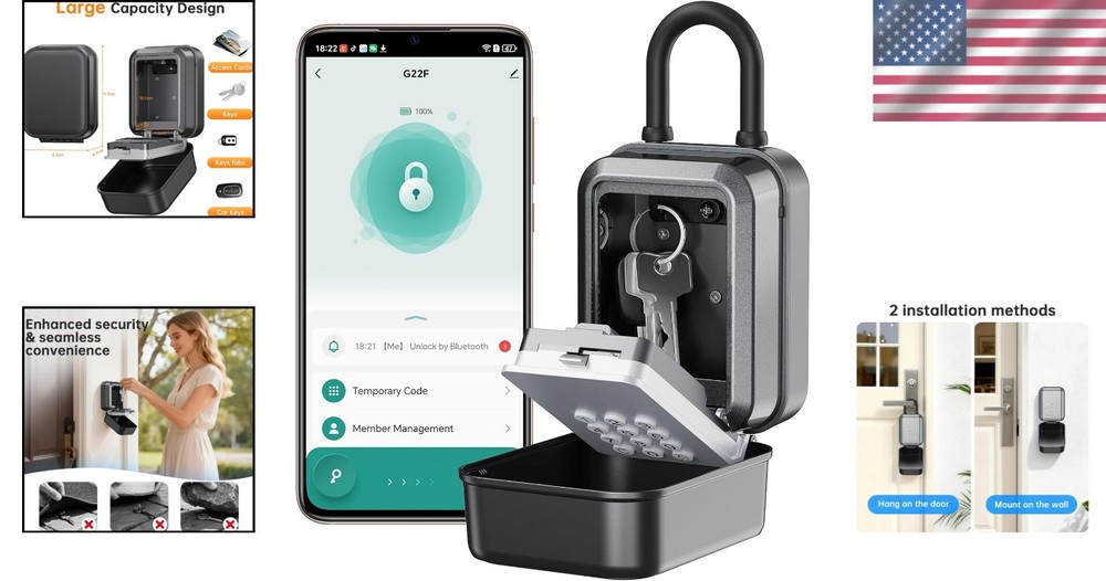 Smart Bluetooth Lock Box with PIN Code & Waterproof for Airbnb Access
