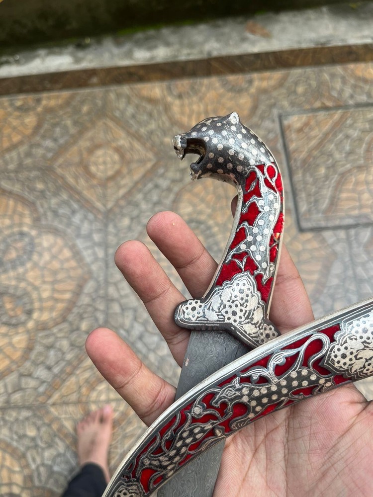 Chisel Dagger, Hand Mesh Cuttting Silver WireWork Dagger , Damascus steel