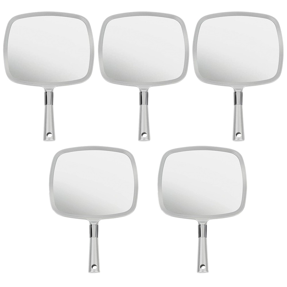 Large & Comfy Hand Held Mirror with Handle - Silver Salon Model (5-Pack)