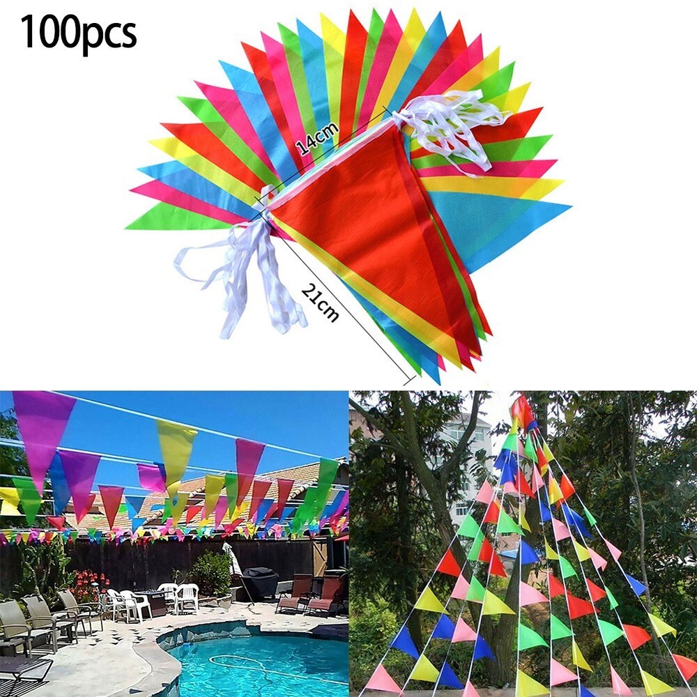 Bunting Triangle Flags 100 Flags 50 Meters Large 14*21CM Plastic Material