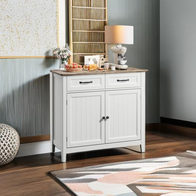Kitchen Sideboard Buffet Cabinet, 32'' H Large Kitchen Storage Island and Adjust