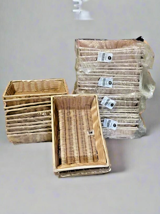 LOT OF 48 TABLECRAFT 1188W RECTANGULAR HAND WOVEN POLYPROPYLENE BAKERY BASKETS