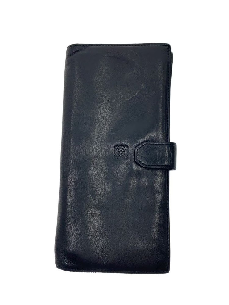 LOEWE Long Wallet Leather Black Plain Men's
