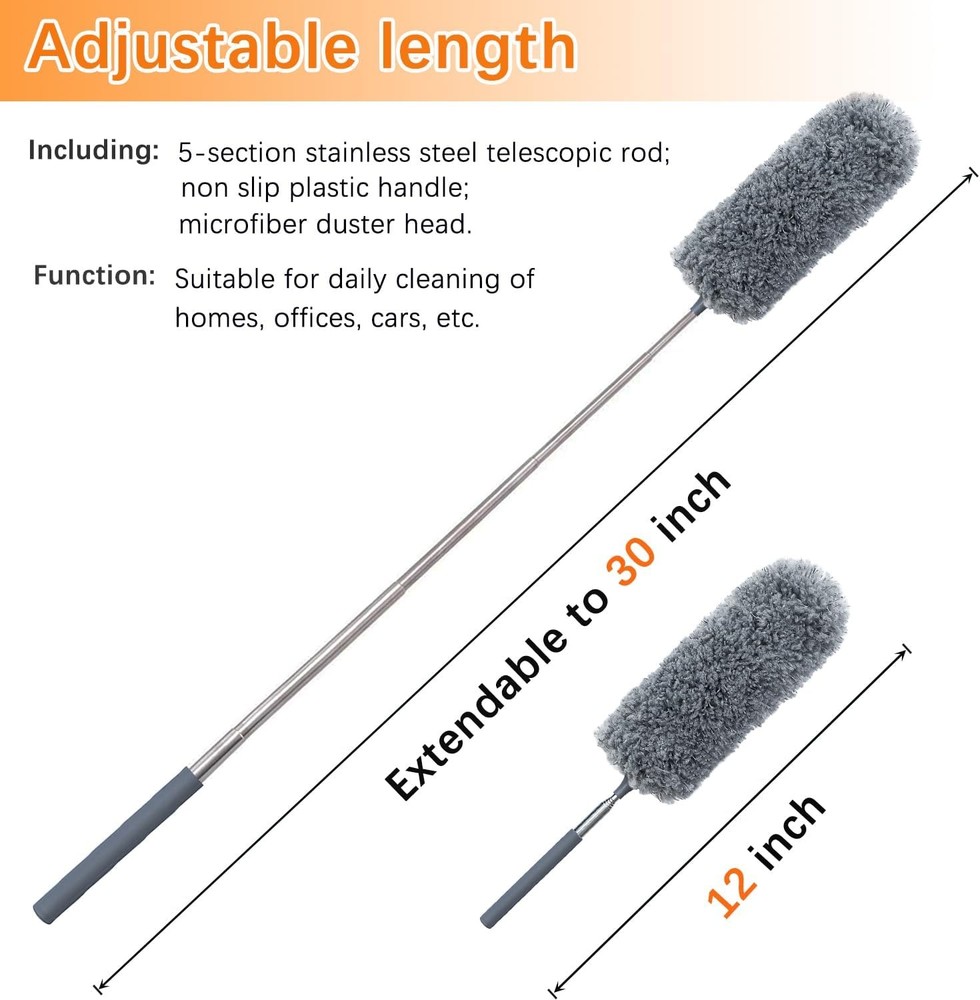 2 Pack Mini Microfiber Feather Duster for Cleaning, with Extendable Pole, Hand W