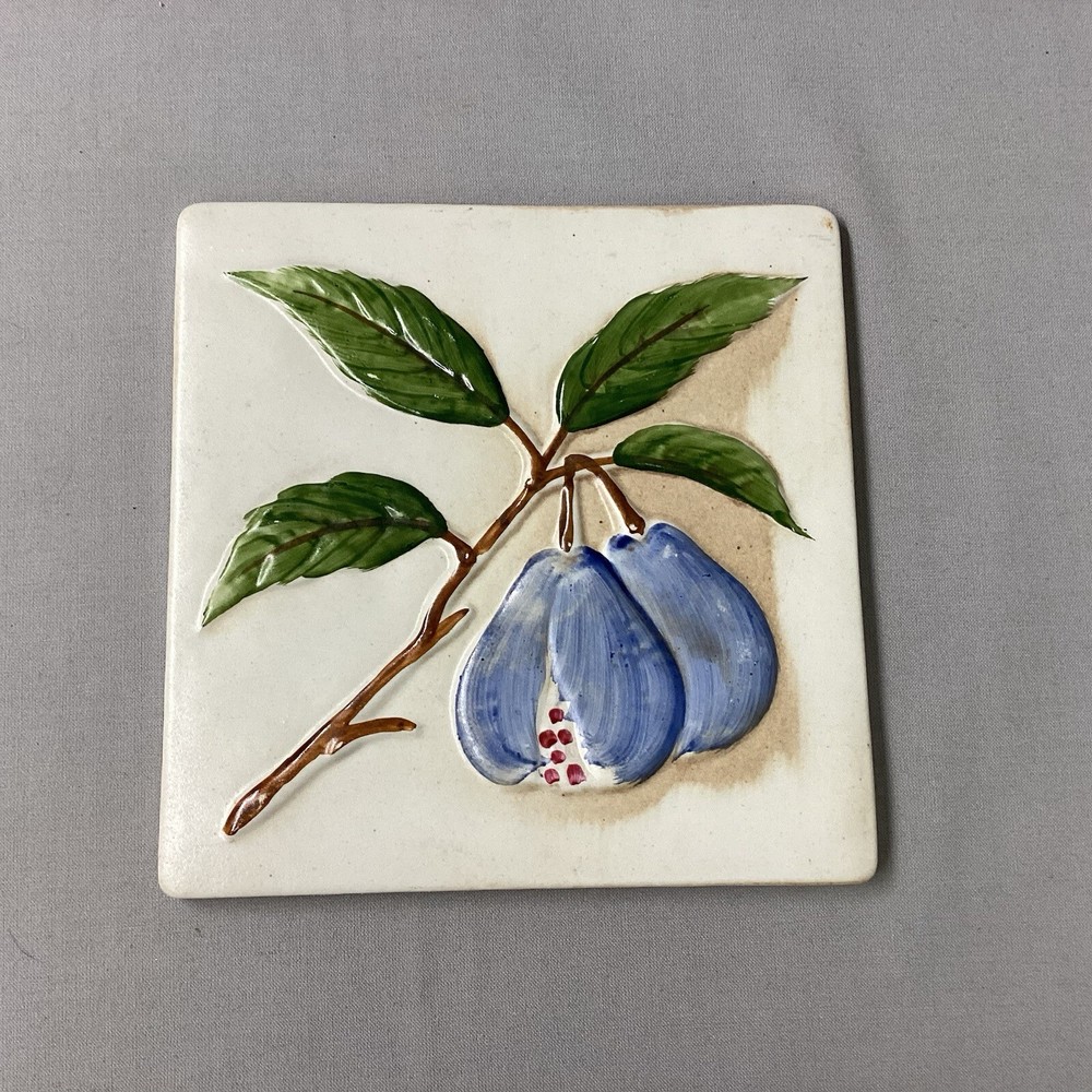Vintage Ceramic Tile Blue Fruit Japan 6" Square