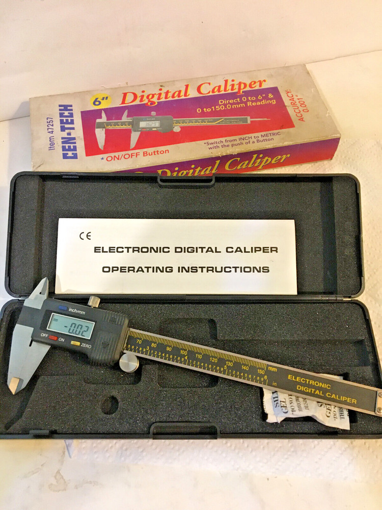 CEN-TECH 6" Electronic Digital Caliper Item 47257 with case, box, & instructions