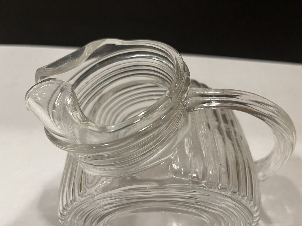 Clear Glass Small Deco Style Tilted Pitcher 6"