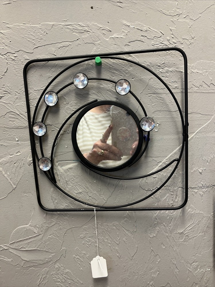 DECORATIVE FRAMED MIRROR metal Frame/beaded 9x9/mirror 3.5x3.5